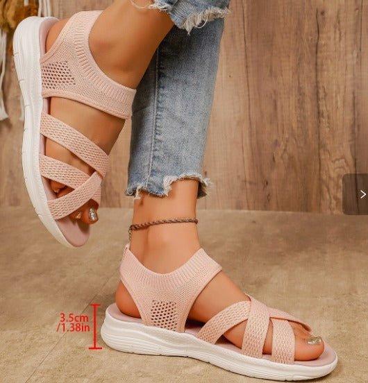 Women's Plateau Sandals | Knit Upper, Rubber Sole | Cushioned