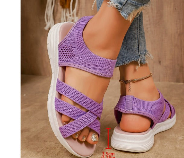 Women's Plateau Sandals | Knit Upper, Rubber Sole | Cushioned