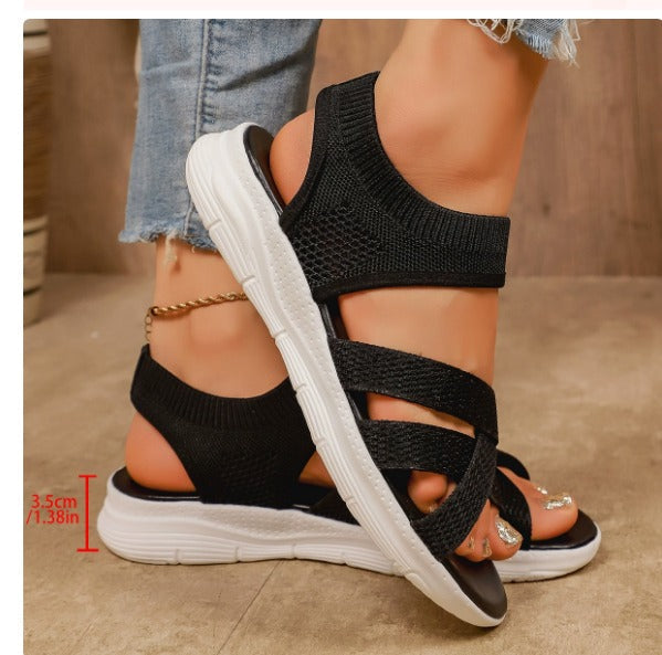 Women's Plateau Sandals | Knit Upper, Rubber Sole | Cushioned