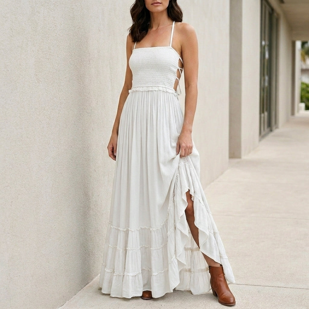 Maxi Dress | Open Back, Smocked | Summer Bohemian Style