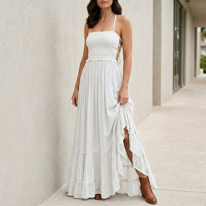 Maxi Dress | Open Back, Smocked | Summer Bohemian Style