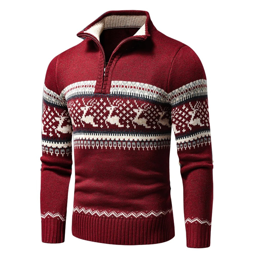 Men's Christmas Sweater | Quarter-Zip Knit Sweater, Winter Design