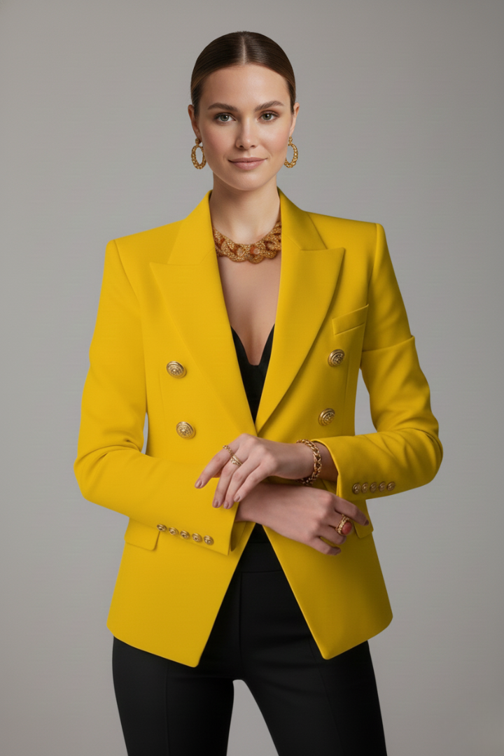 Women's Double-Breasted Sage | with Golden Button Details