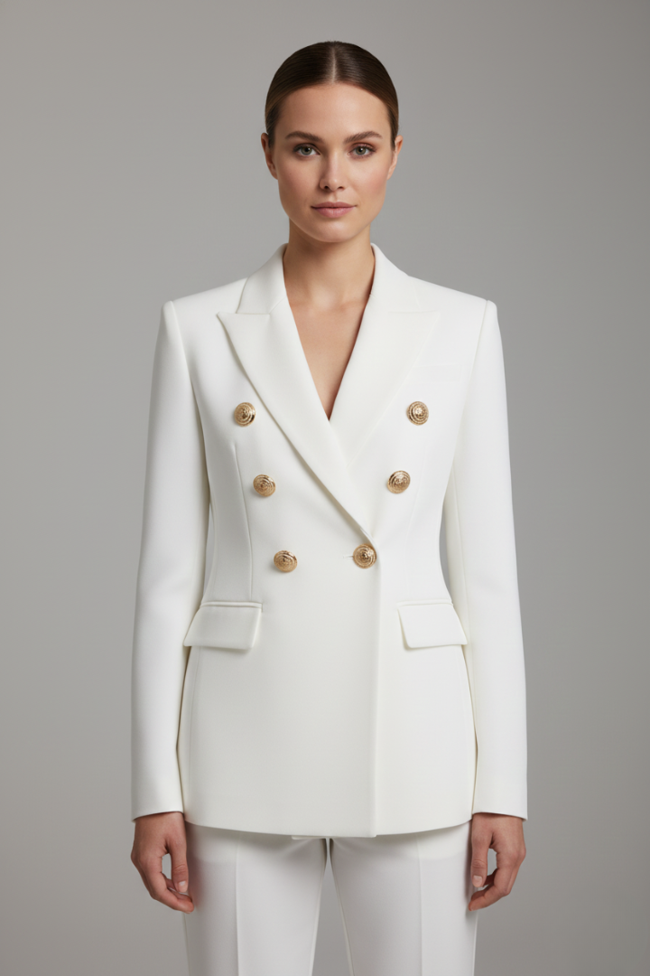 Women's Double-Breasted Sage | with Golden Button Details