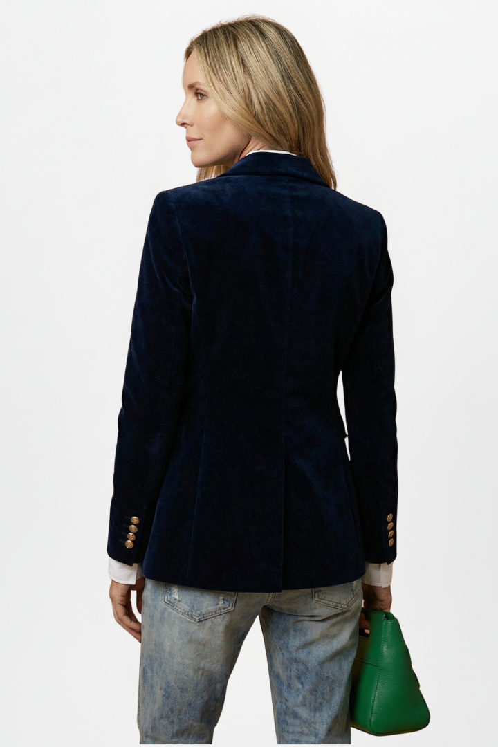 Women velvet blazer single button notch lapel fitted hip length