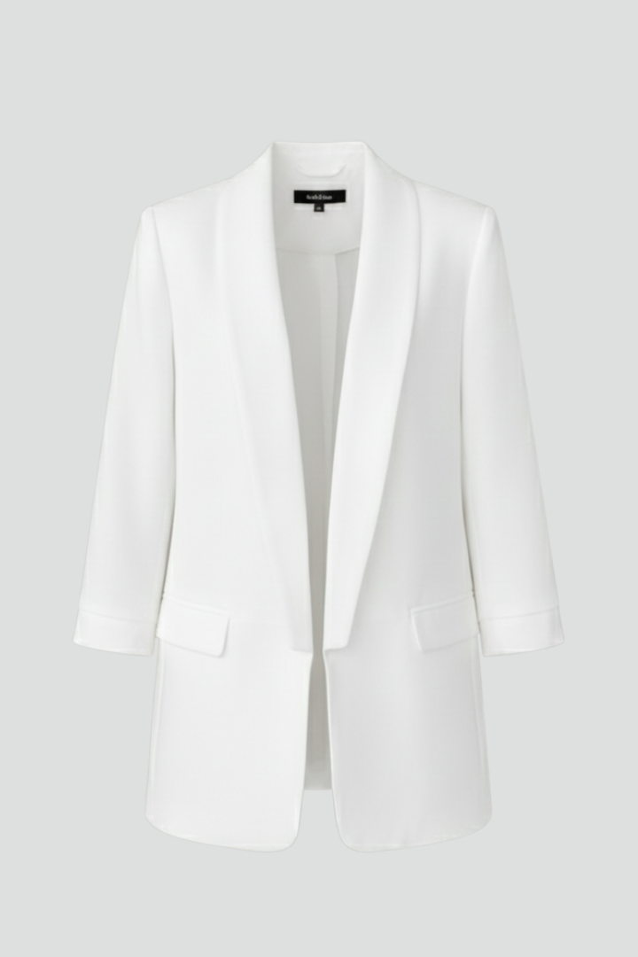 Women fitted blazer shawl collar long hip-length with flap pockets
