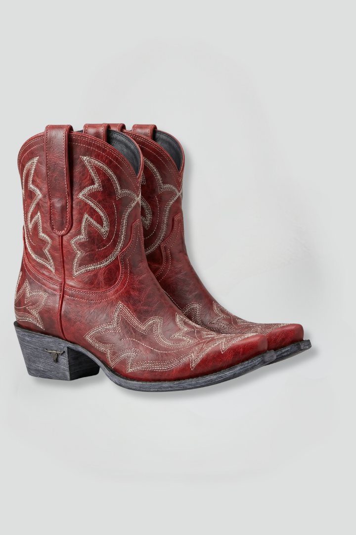 Women leather cowboy boots embroidered mid calf pointed toe low stacked heel