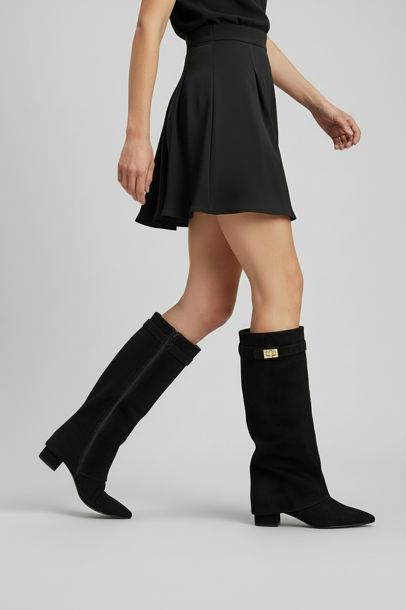 Women's Boots | Block Heel, Zip Closure | Suede and Leather