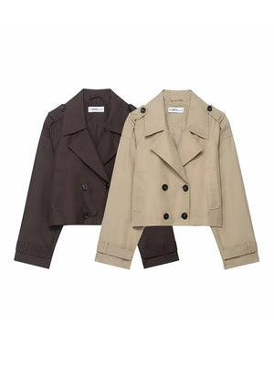 Women's Trench Coat | Short, Double-Breasted | Functional Pockets