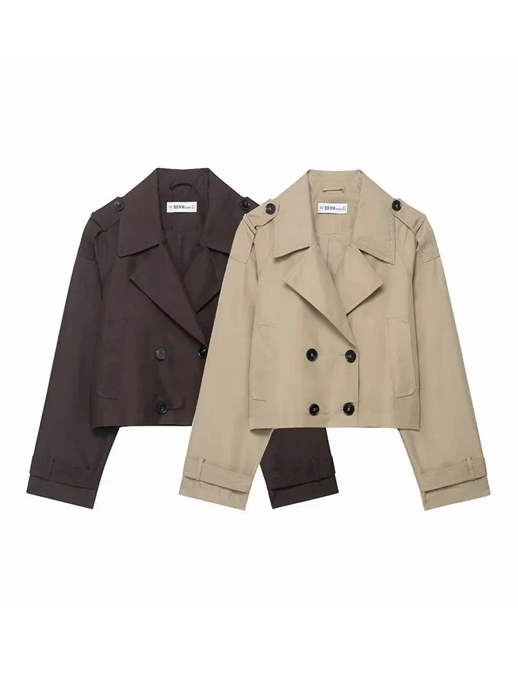 Women's Trench Coat | Short, Double-Breasted | Functional Pockets
