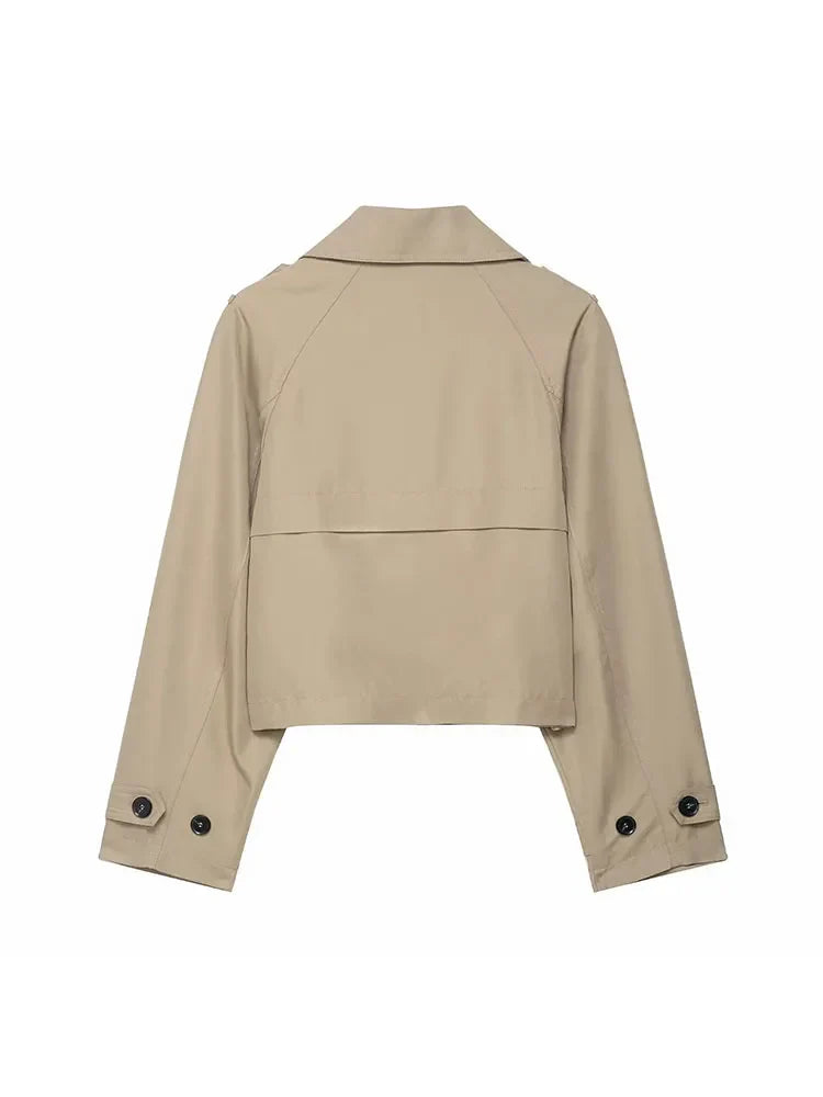 Women's Trench Coat | Short, Double-Breasted | Functional Pockets