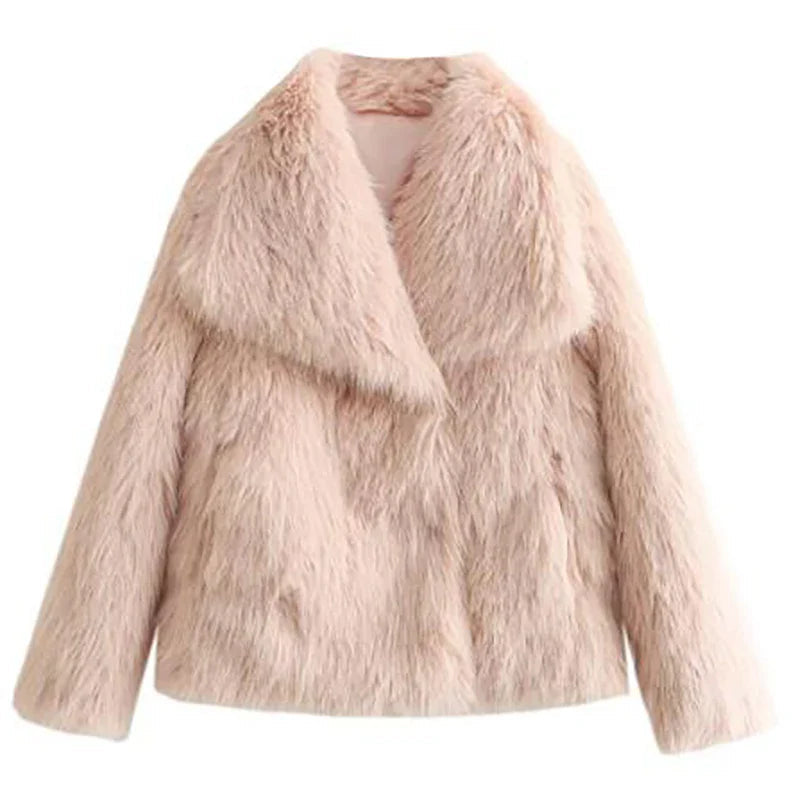 Women's Faux Fur Jacket | Soft Pink Winter Coat | Short