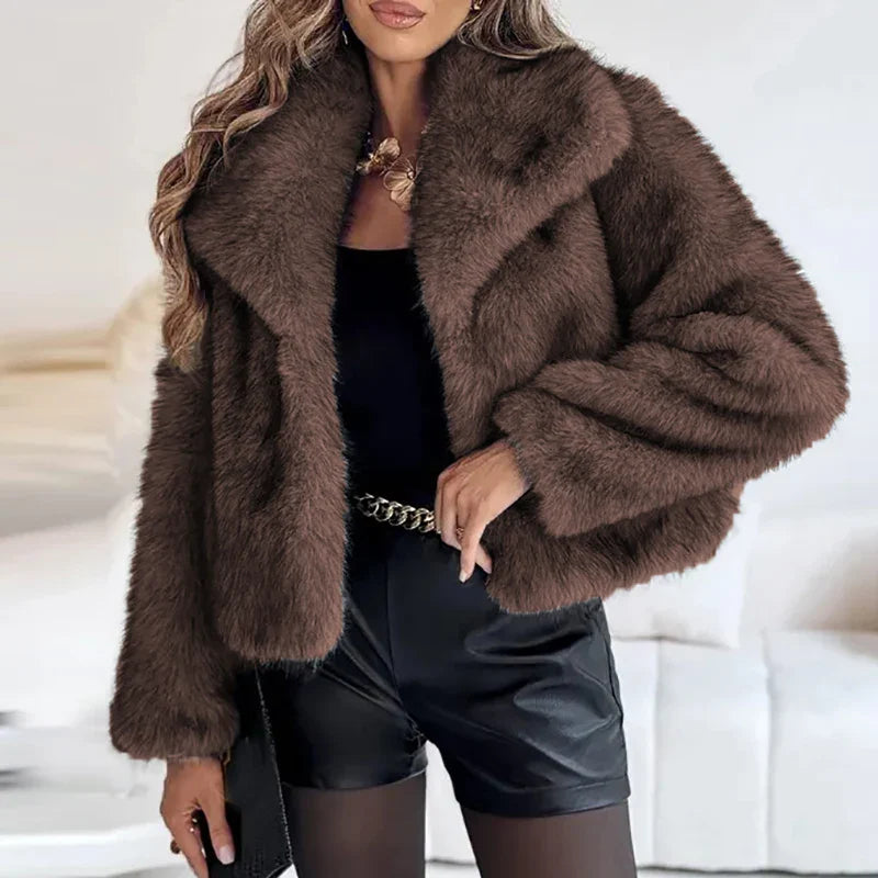 Women's Faux Fur Jacket | Soft Pink Winter Coat | Short