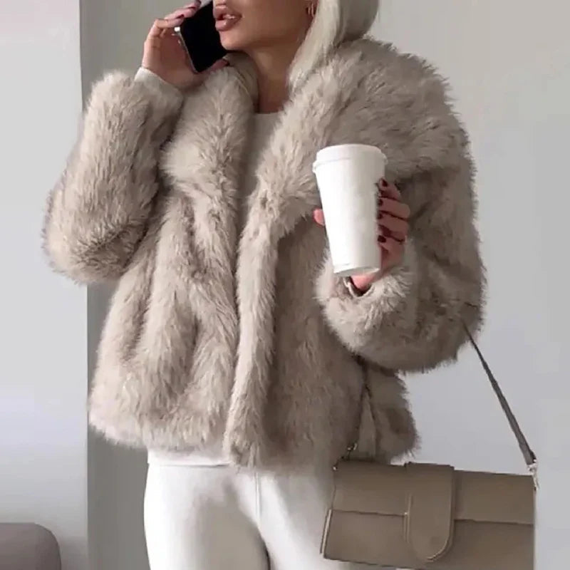 Women's Faux Fur Jacket | Soft Pink Winter Coat | Short