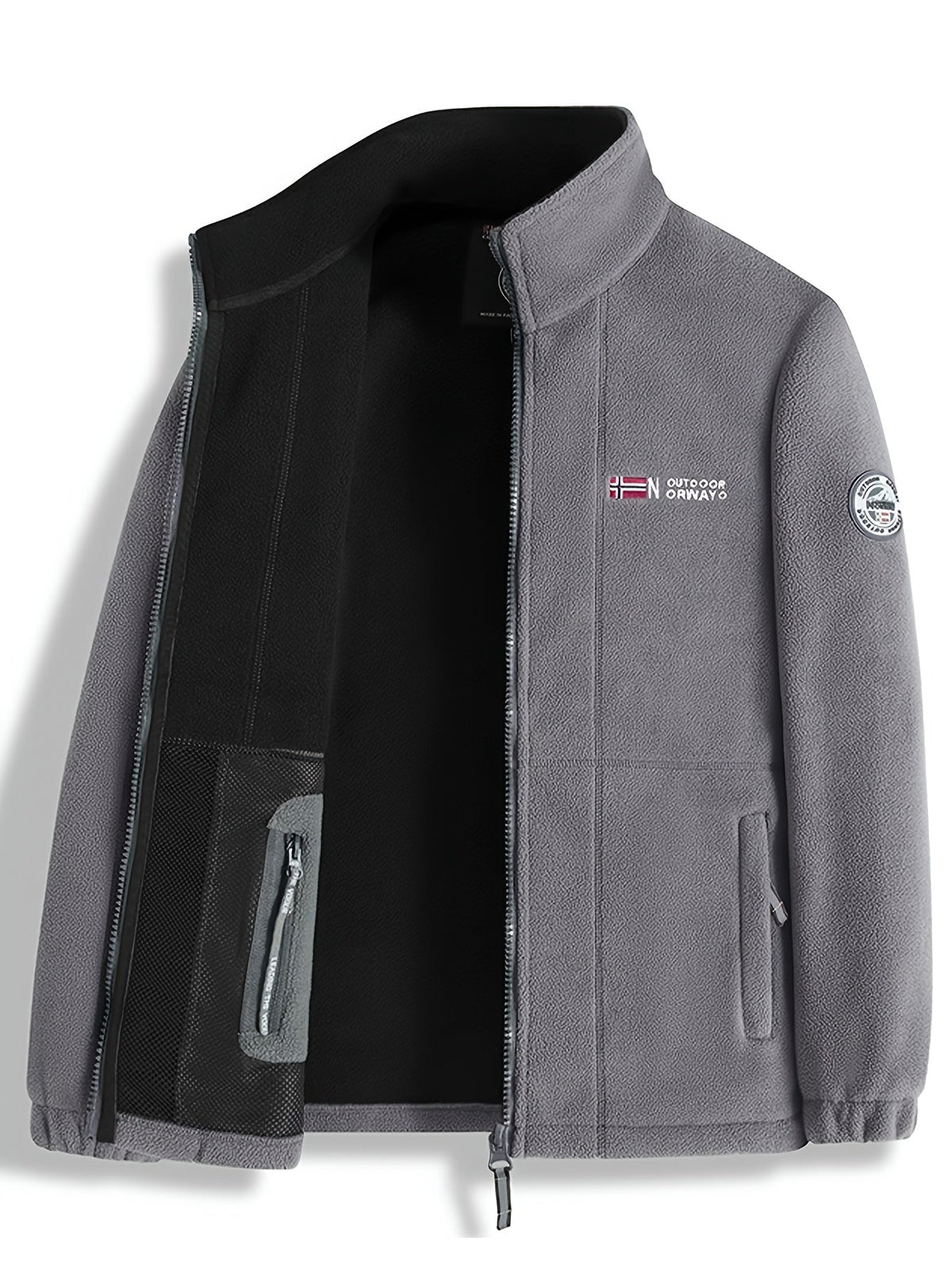 Men zip up fleece sweater jacket warm inner lining sporty fit