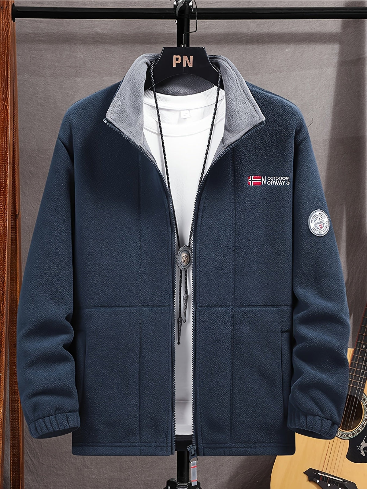Men zip up fleece sweater jacket warm inner lining sporty fit