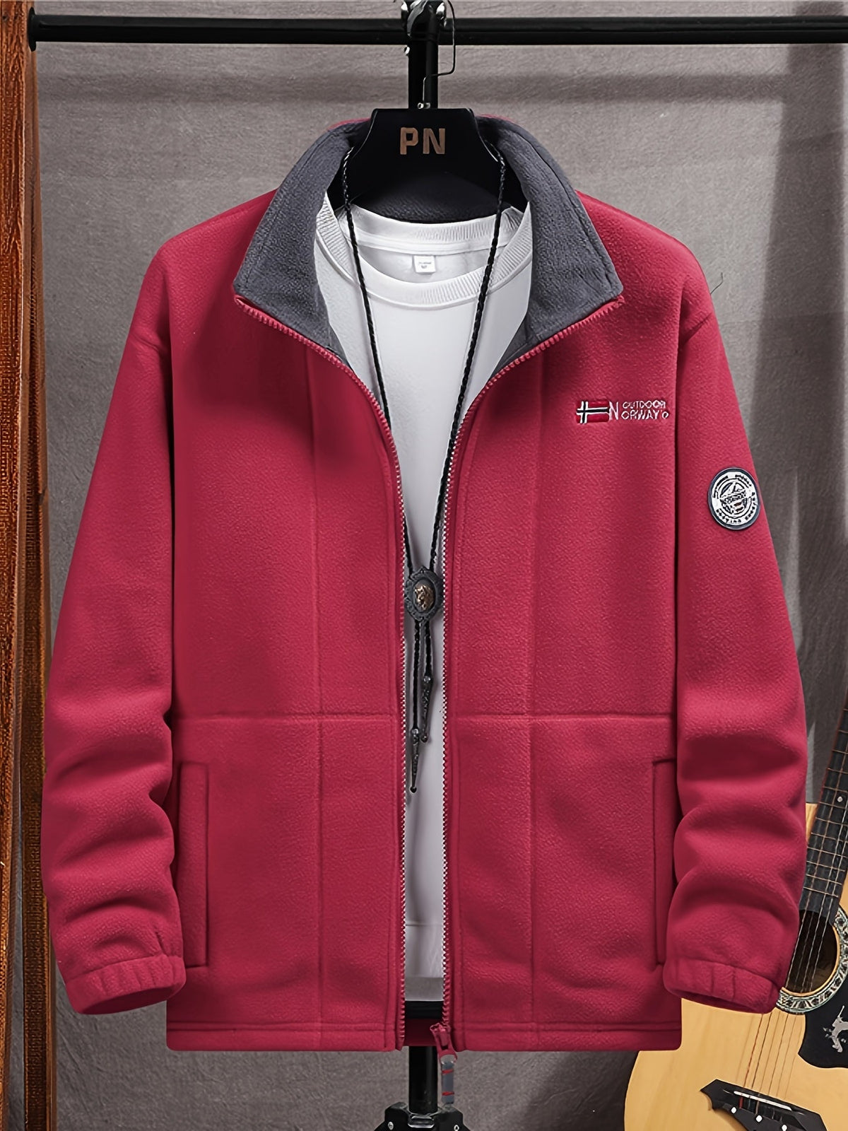 Men zip up fleece sweater jacket warm inner lining sporty fit