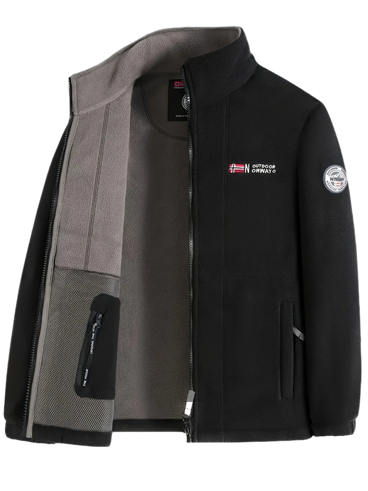Men zip up fleece sweater jacket warm inner lining sporty fit