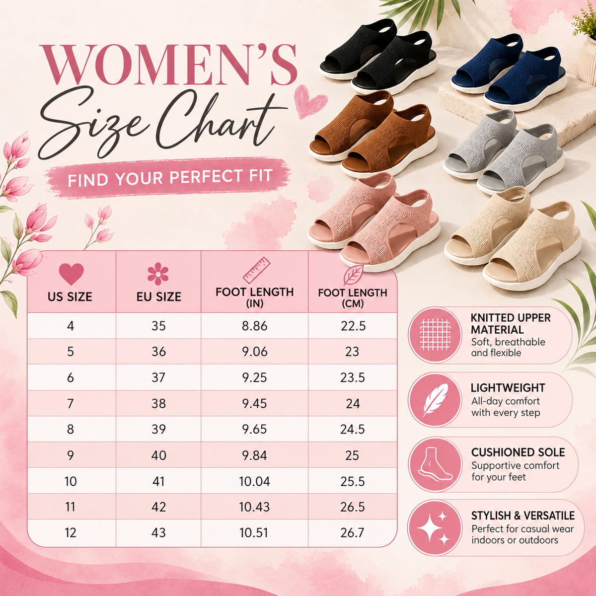 Orthopedic Sandals | Women's Knit Slip On Sandals | Contoured Footbed