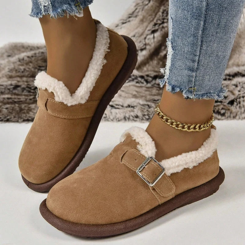 Women plush slipper boots round toe soft cushioned indoor