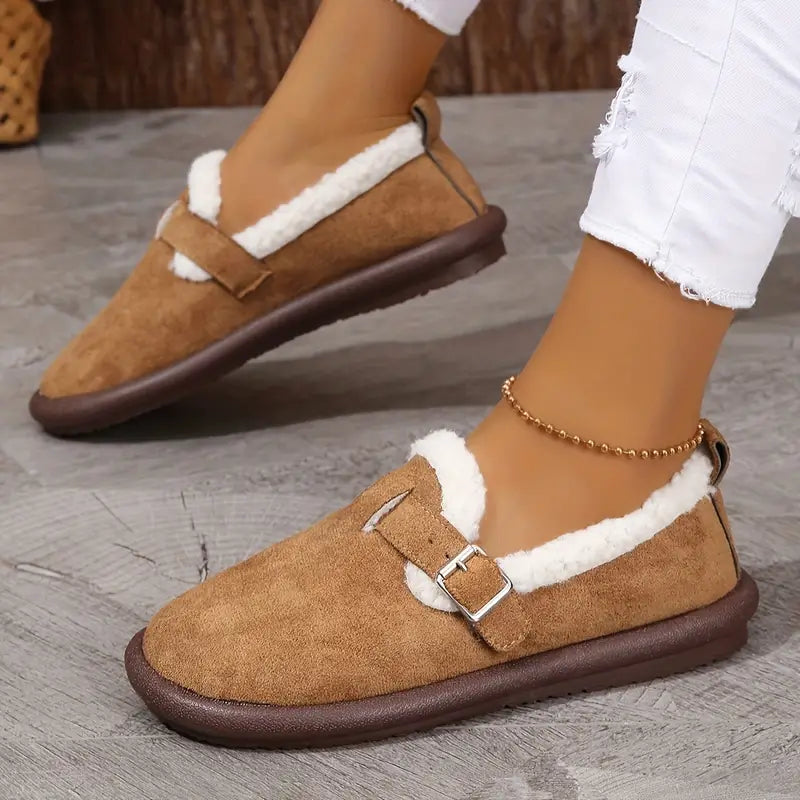 Women plush slipper boots round toe soft cushioned indoor