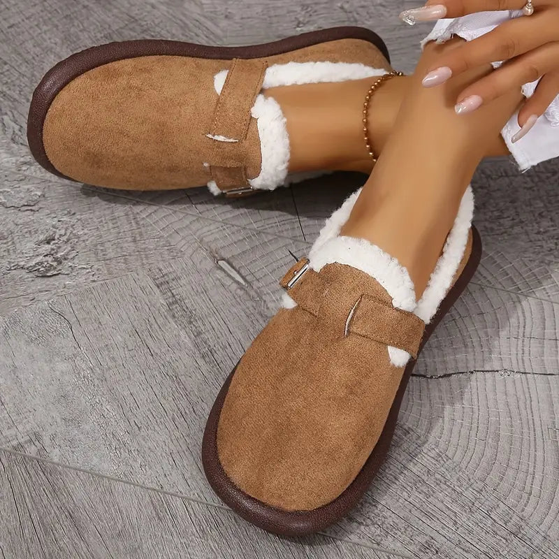 Women plush slipper boots round toe soft cushioned indoor