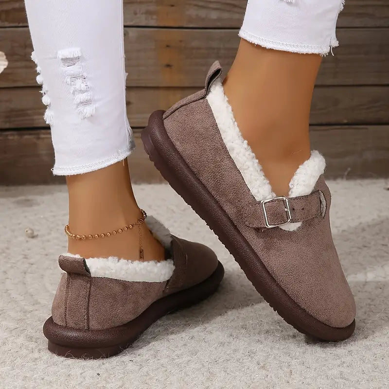 Women plush slipper boots round toe soft cushioned indoor