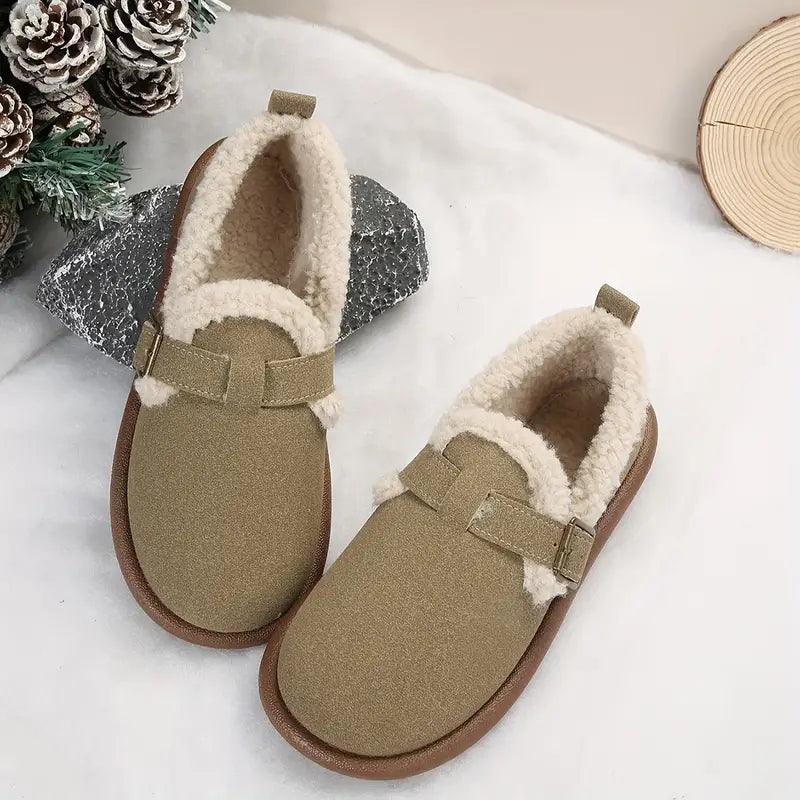 Women plush slipper boots round toe soft cushioned indoor
