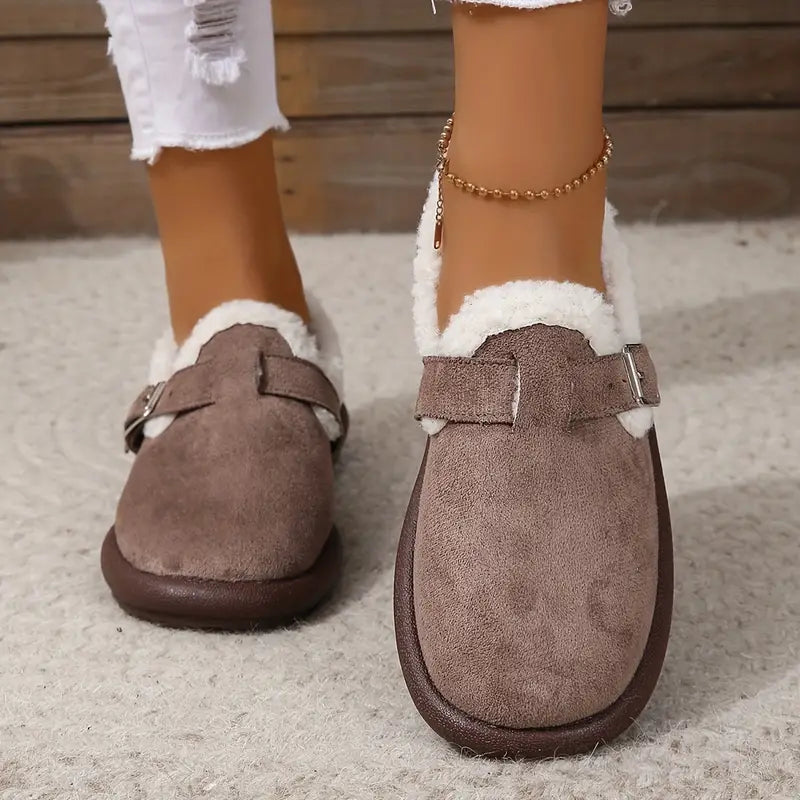 Women plush slipper boots round toe soft cushioned indoor