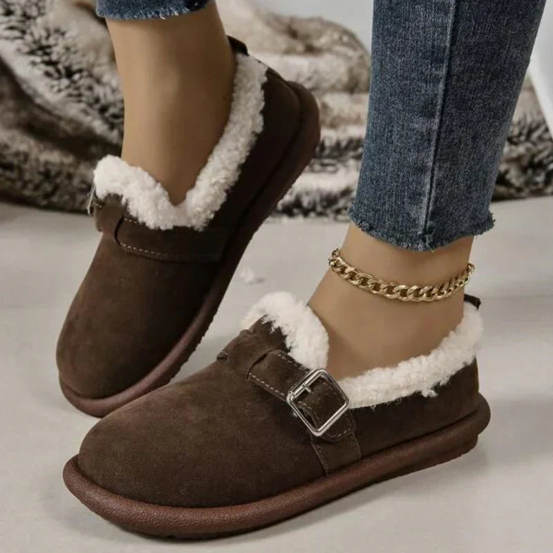 Women plush slipper boots round toe soft cushioned indoor