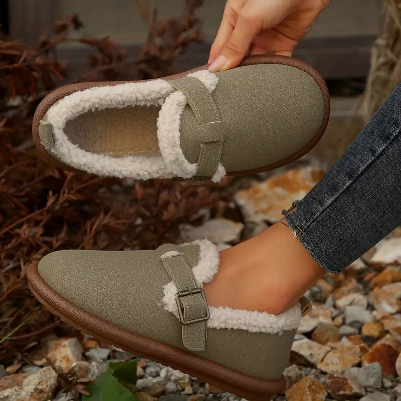 Women plush slipper boots round toe soft cushioned indoor