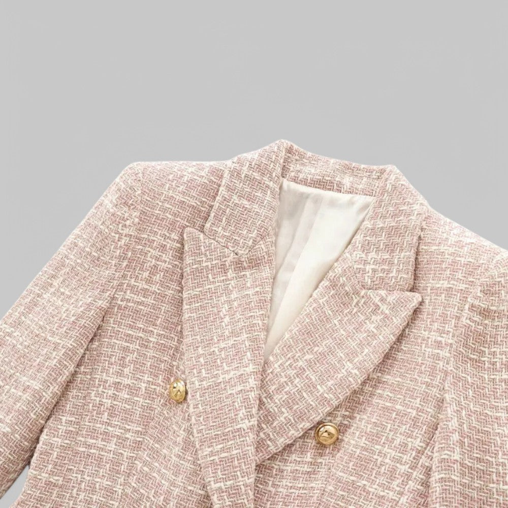 Women's Blazer | Double Breasted, Light Pink Tweed