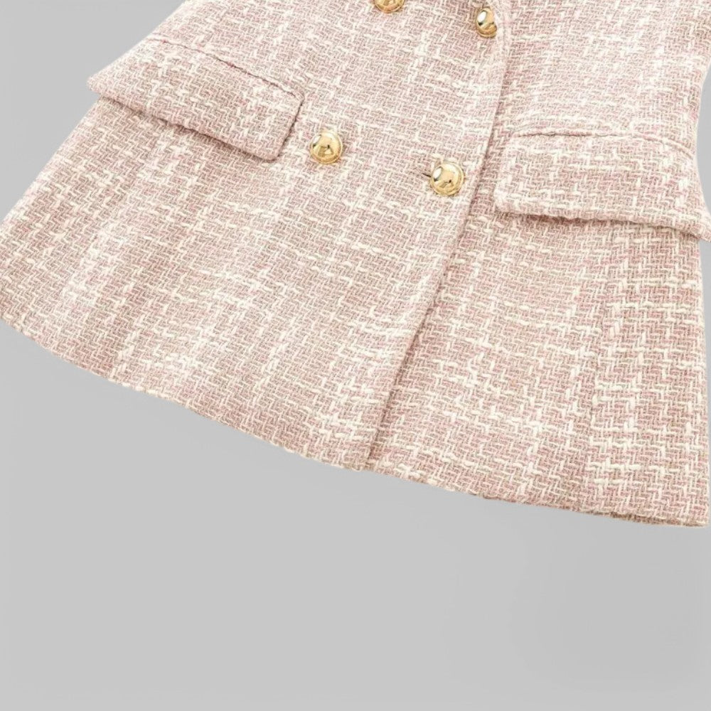 Women's Blazer | Double Breasted, Light Pink Tweed