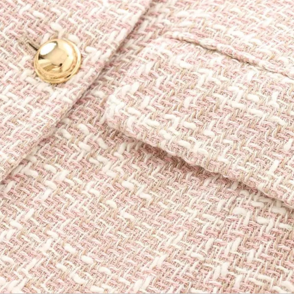 Women's Blazer | Double Breasted, Light Pink Tweed
