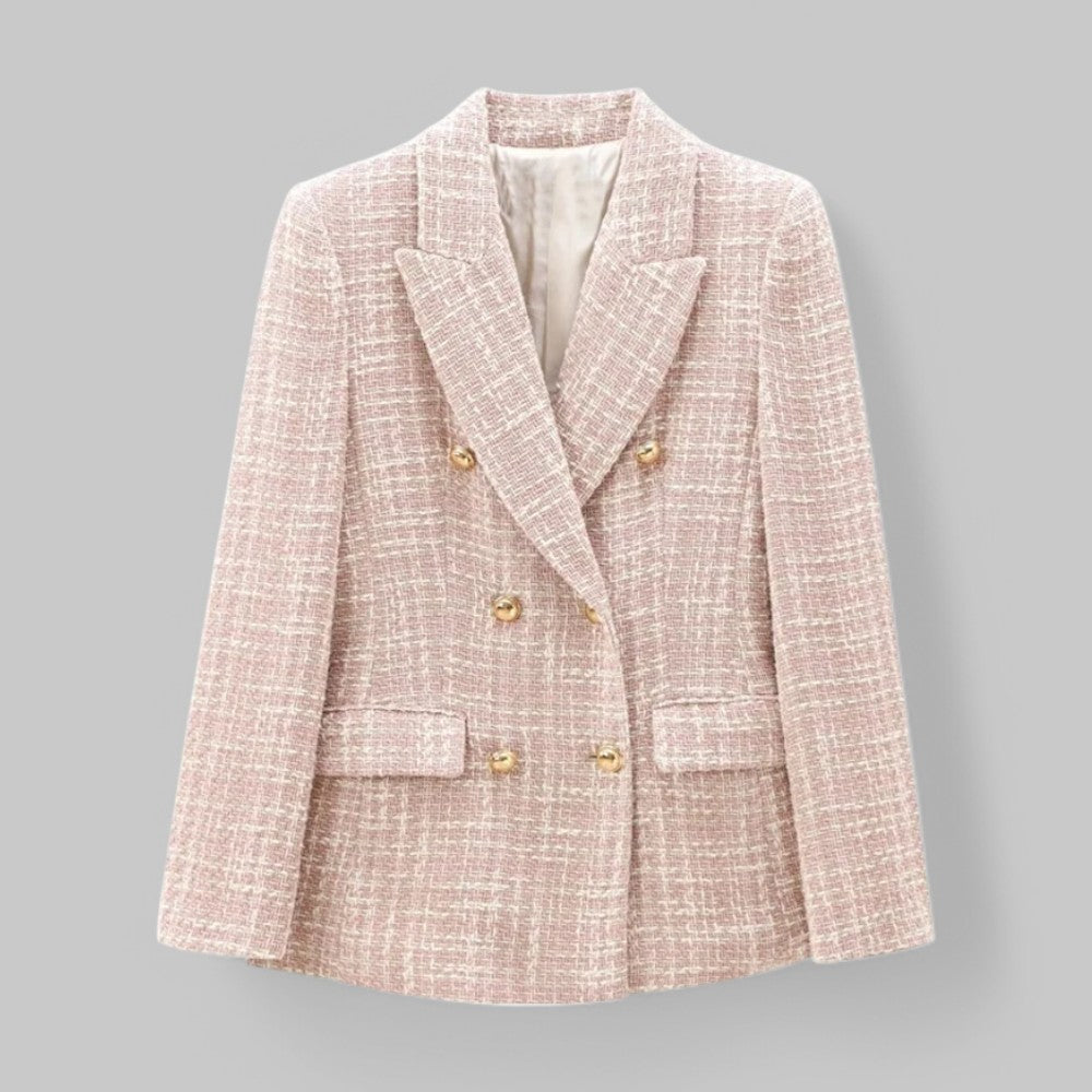 Women's Blazer | Double Breasted, Light Pink Tweed