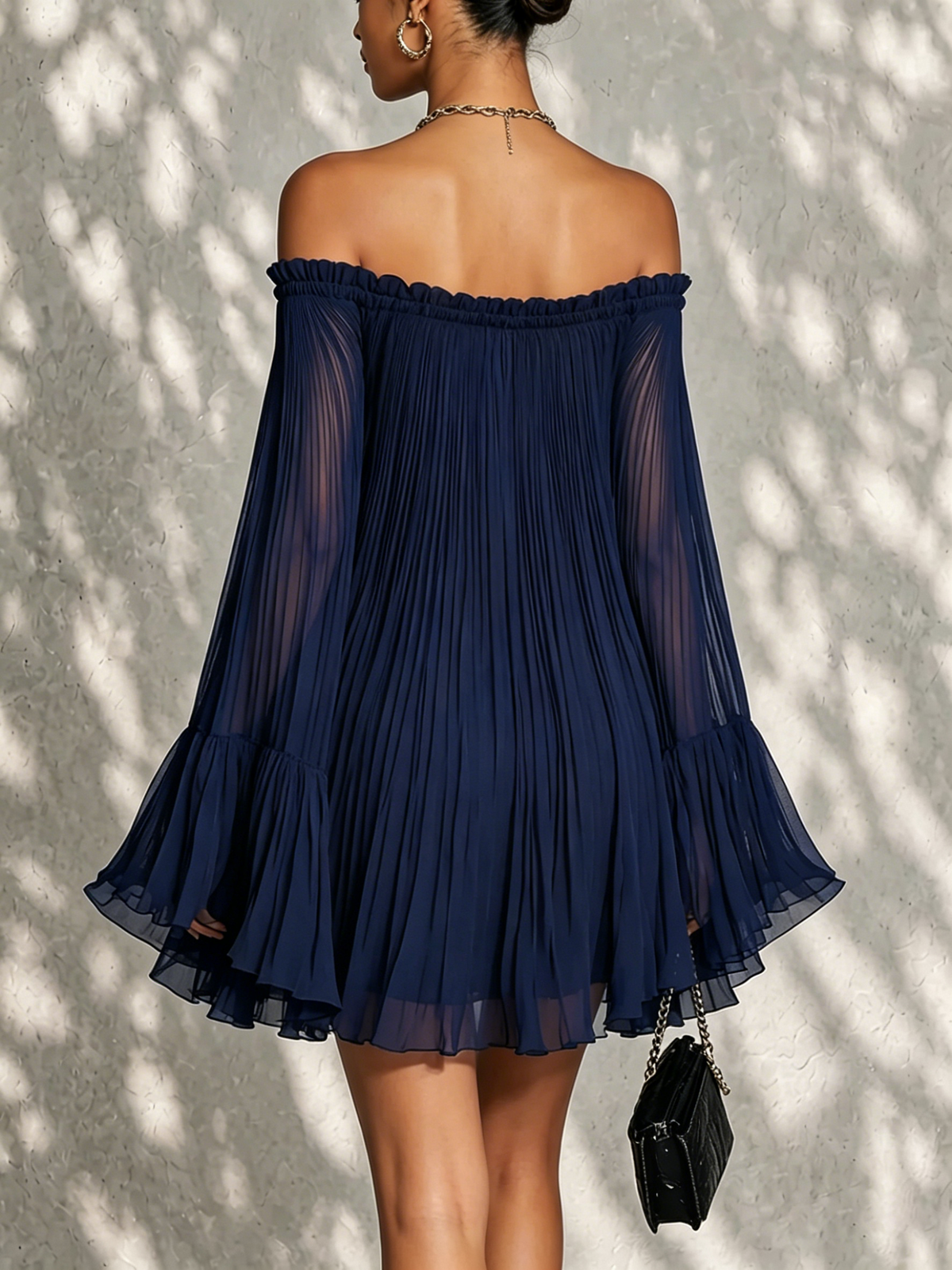 Christmas Party Dress | Women's Off Shoulder Mini Dress, Bell Sleeves, Chic