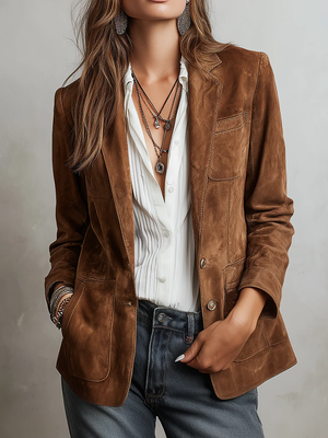 Brown Suede Jacket | Vintage Contrast Stitching | Eco-Friendly