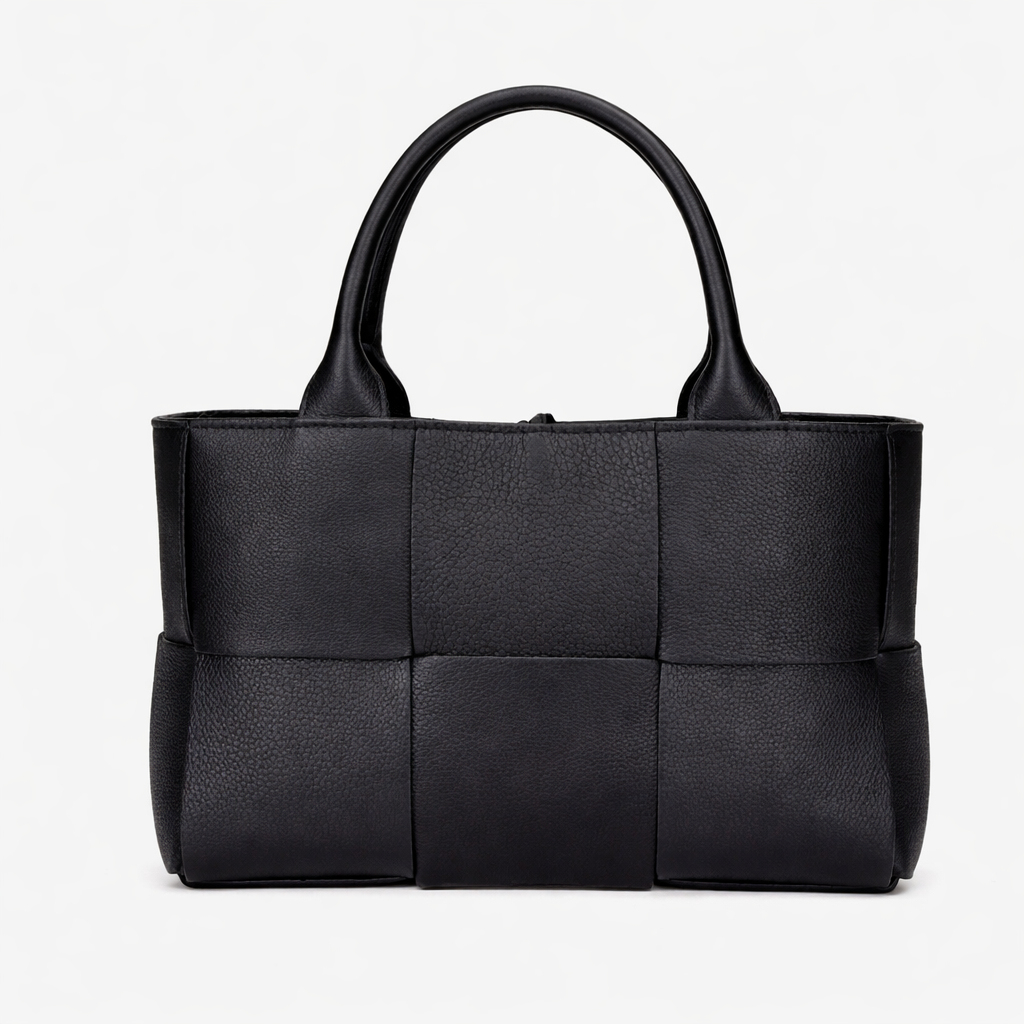 Woven Tote Bag | Vegan Leather, Structured | Purple, Black, Olive