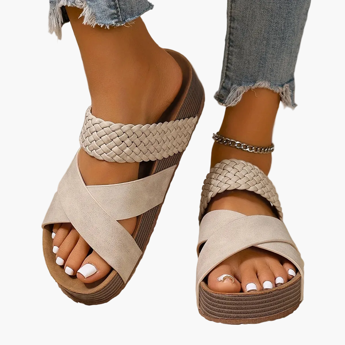 Women's Cushioned Sandals | Braided Straps, Platform Sole | Casual Summer