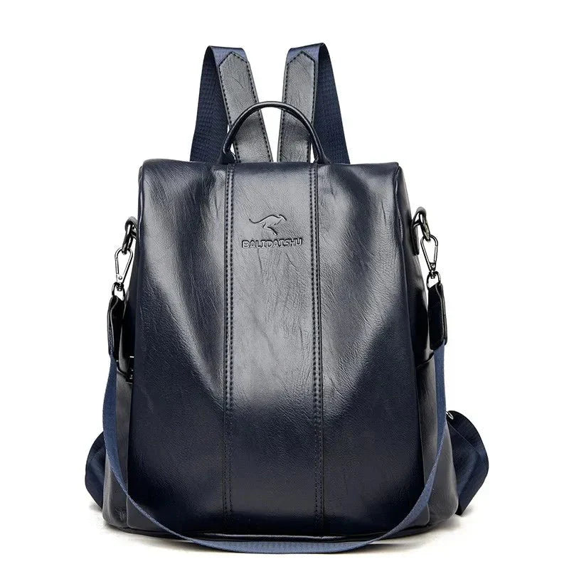 Women's Backpack | Black Leather, Anti-Theft | PU Leather, Multiple Pockets