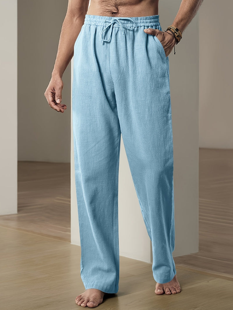 Men casual straight leg pants with elastic drawstring waist in multiple colours