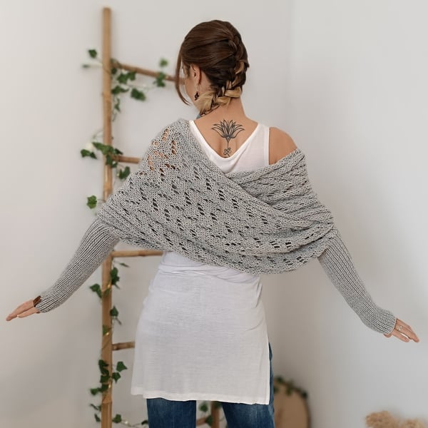 Women everything winter knit shawl scarf wrap with double sleeves in multiple colours