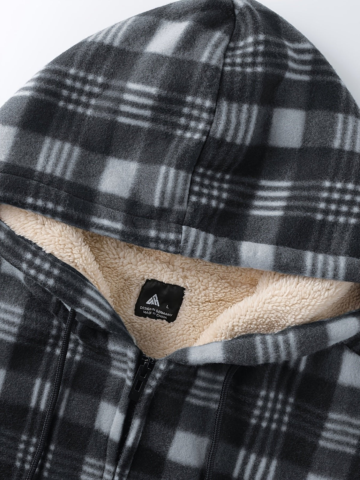 Plaid hooded jacket men lumberjack style with plush lining and front zip