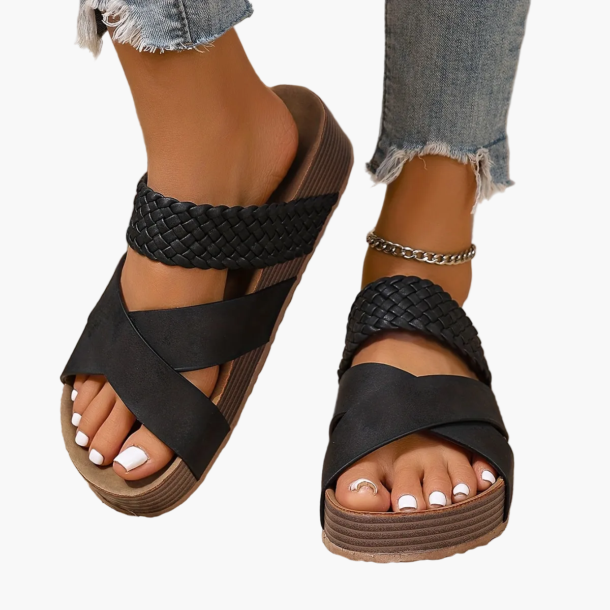 Women's Cushioned Sandals | Braided Straps, Platform Sole | Casual Summer