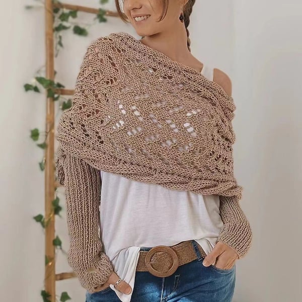 Women everything winter knit shawl scarf wrap with double sleeves in multiple colours