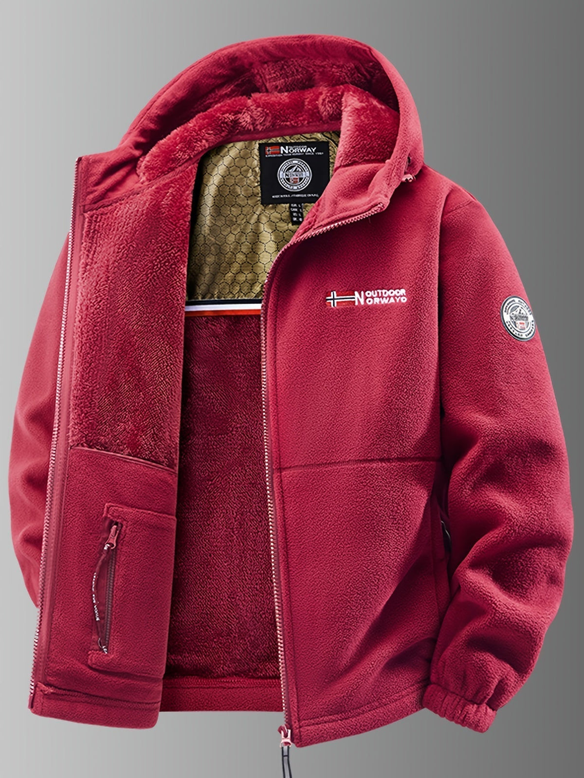 Men thermal fleece jacket with windproof shell and fleece lining