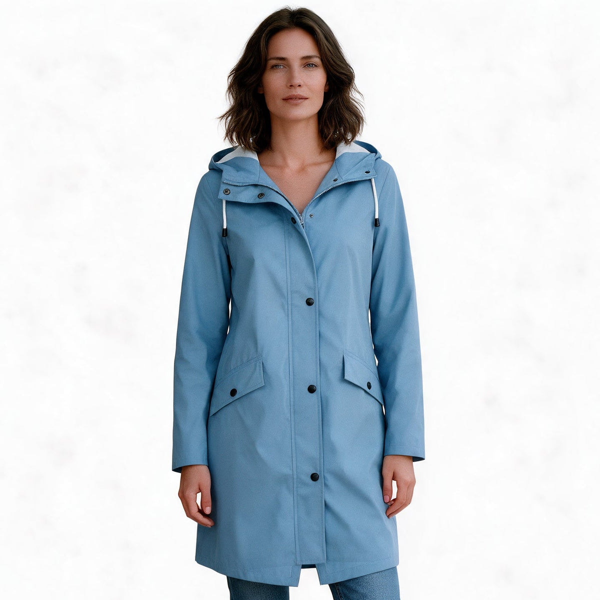 Women mid length windbreaker jacket zip up casual outdoor