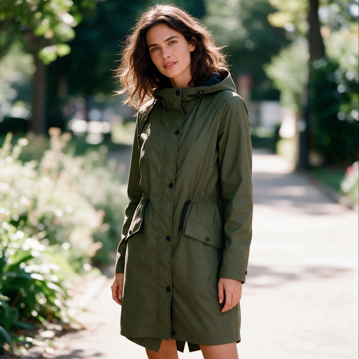 Women mid length windbreaker jacket zip up casual outdoor