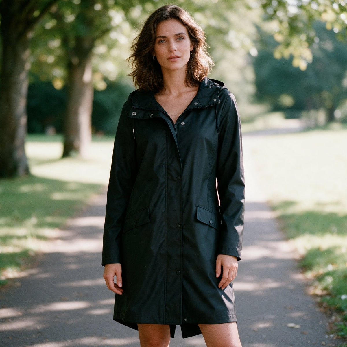 Women mid length windbreaker jacket zip up casual outdoor