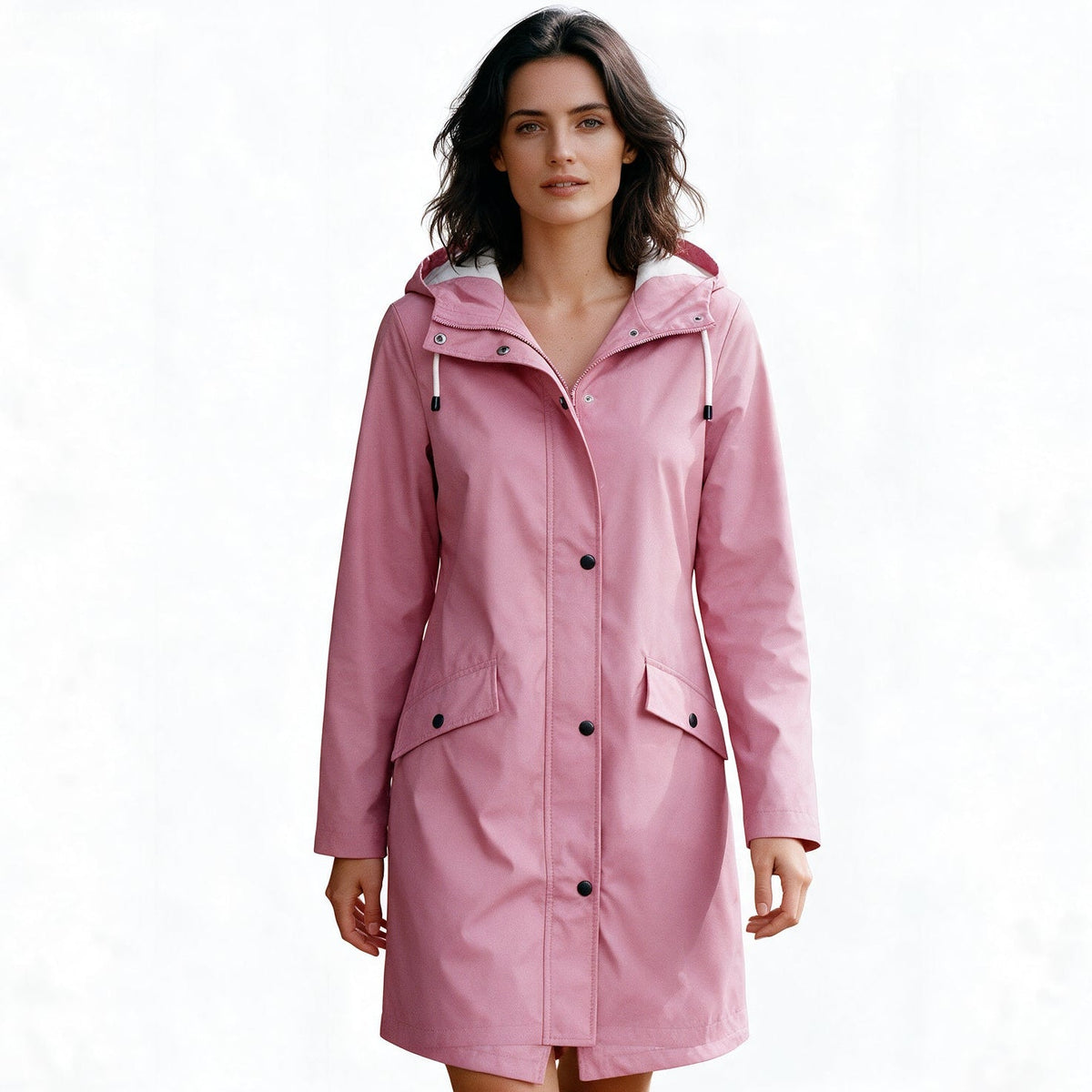 Women mid length windbreaker jacket zip up casual outdoor
